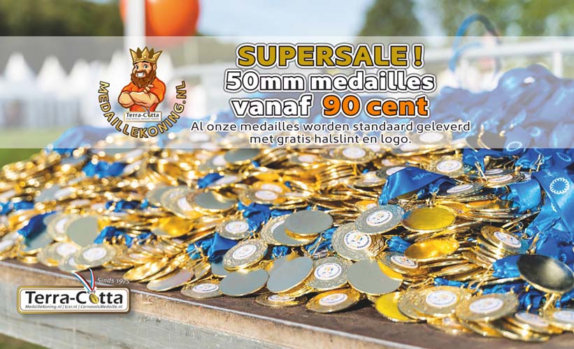 SUPERSALE medailles 50mm. Laat nu de mooiste medailles maken met uw logo/foto en uw persoonlijke tekst.